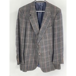Hickey Freeman Blazer Sport Coat‎ Men's Size 44 Wool Plaid 2 Button